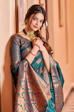 Load image into Gallery viewer, Twirling Rama Soft Banarasi Silk Saree With Entrancing Blouse Piece Bvipul