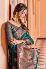 Load image into Gallery viewer, Twirling Rama Soft Banarasi Silk Saree With Entrancing Blouse Piece Bvipul