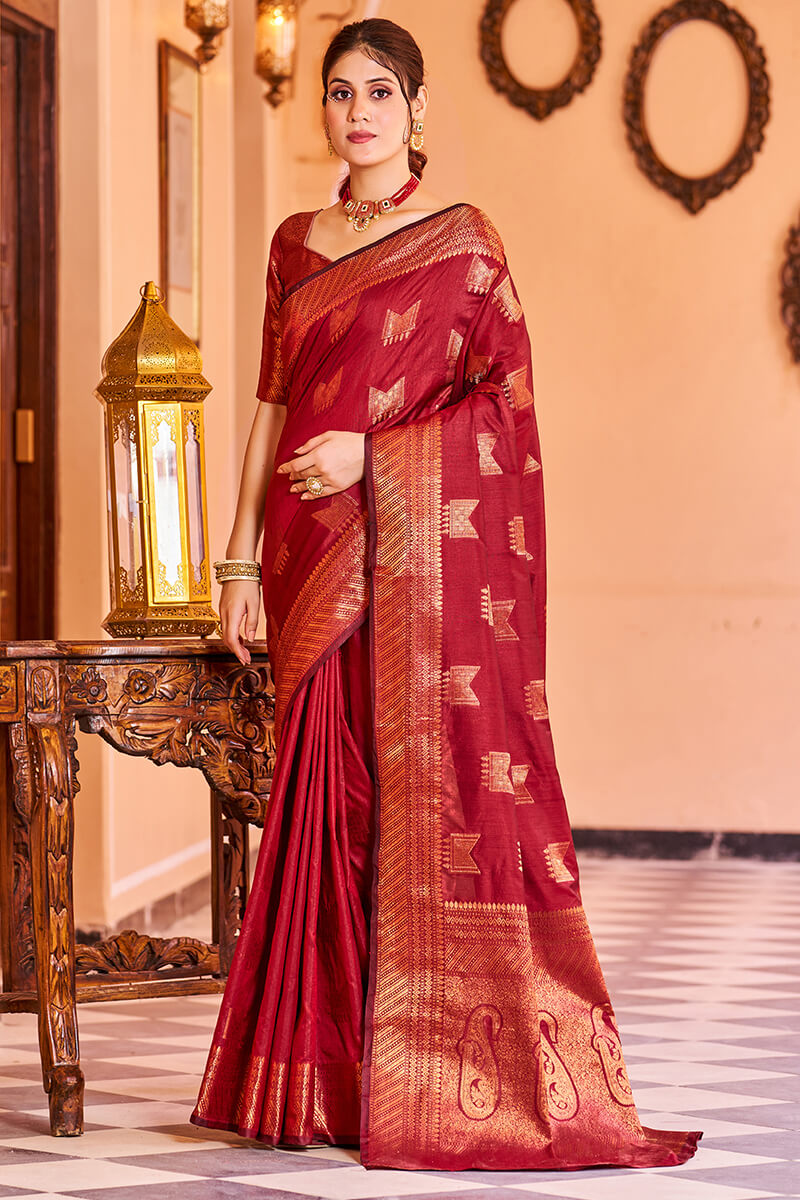 Majesty Red Soft Banarasi Silk Saree With Opulent Blouse Piece Bvipul Main image
