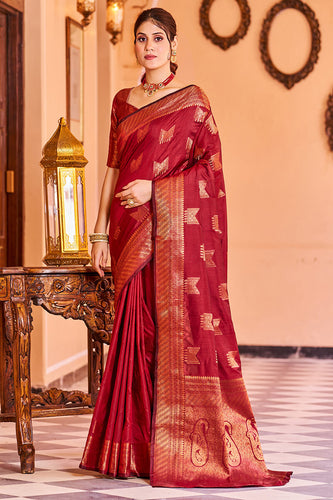 Majesty Red Soft Banarasi Silk Saree With Opulent Blouse Piece Bvipul