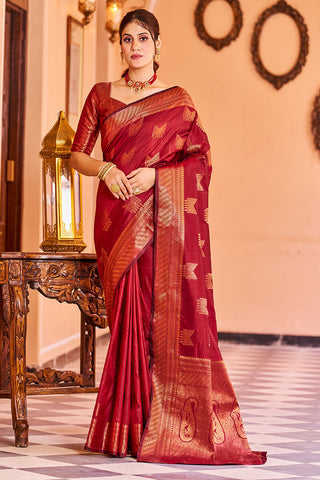 Majesty Red Soft Banarasi Silk Saree With Opulent Blouse Piece Bvipul