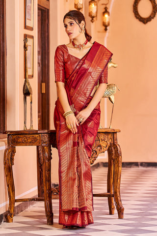 Majesty Red Soft Banarasi Silk Saree With Opulent Blouse Piece Bvipul