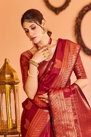 Majesty Red Soft Banarasi Silk Saree With Opulent Blouse Piece Bvipul