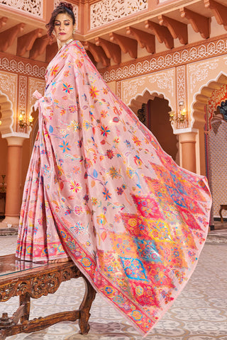 Jazzy Baby Pink Linen Silk Saree With Prettiest Blouse Piece Bvipul