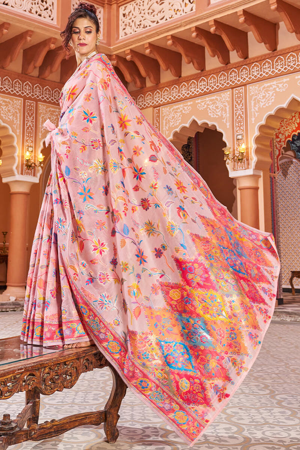 Jazzy Baby Pink Linen Silk Saree With Prettiest Blouse Piece Bvipul