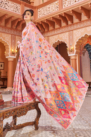 Jazzy Baby Pink Linen Silk Saree With Prettiest Blouse Piece Bvipul