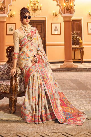 Elegant Beige Linen Silk Saree With Surpassing Blouse Piece Bvipul
