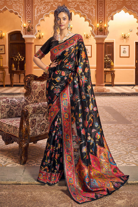 Amazing Black Linen Silk Saree With Trendy Blouse Piece Bvipul Main image
