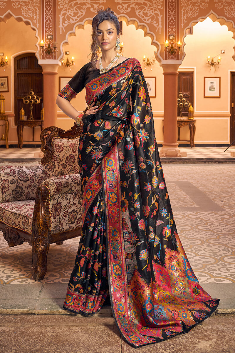 Amazing Black Linen Silk Saree With Trendy Blouse Piece Bvipul Main image