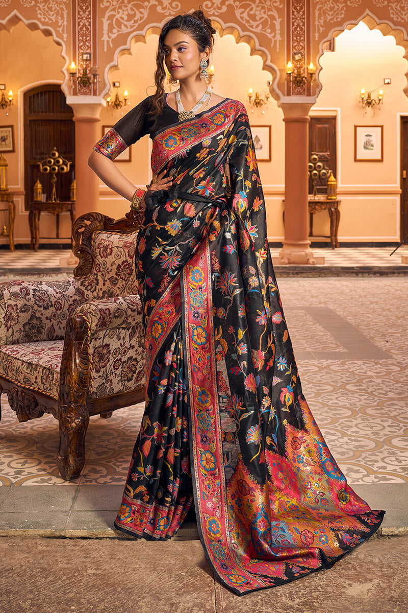 Amazing Black Linen Silk Saree With Trendy Blouse Piece Bvipul
