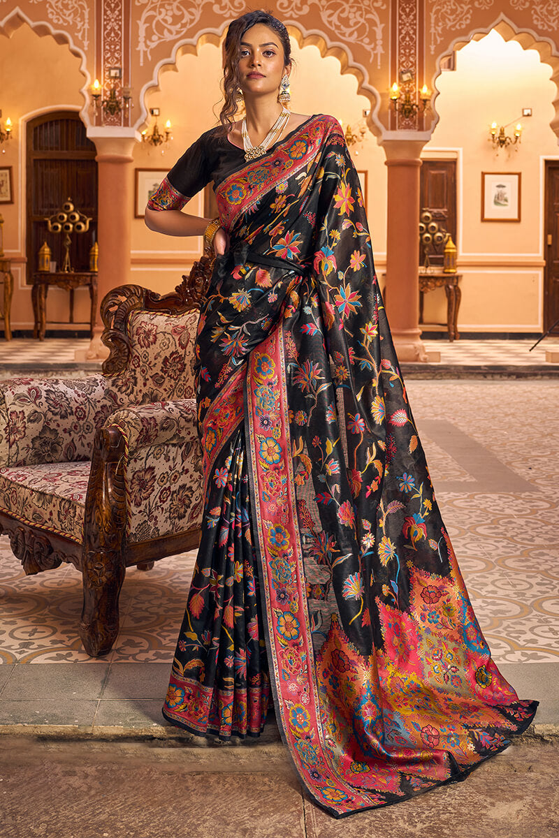 Amazing Black Linen Silk Saree With Trendy Blouse Piece Bvipul