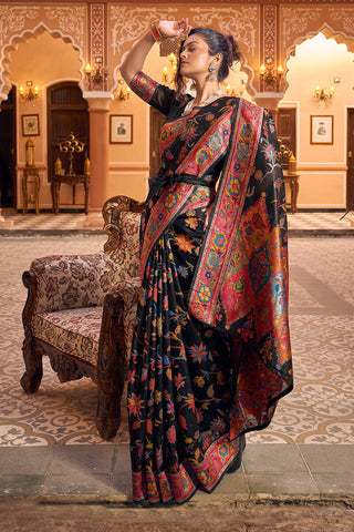 Amazing Black Linen Silk Saree With Trendy Blouse Piece Bvipul