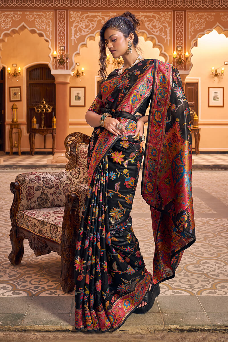 Amazing Black Linen Silk Saree With Trendy Blouse Piece Bvipul