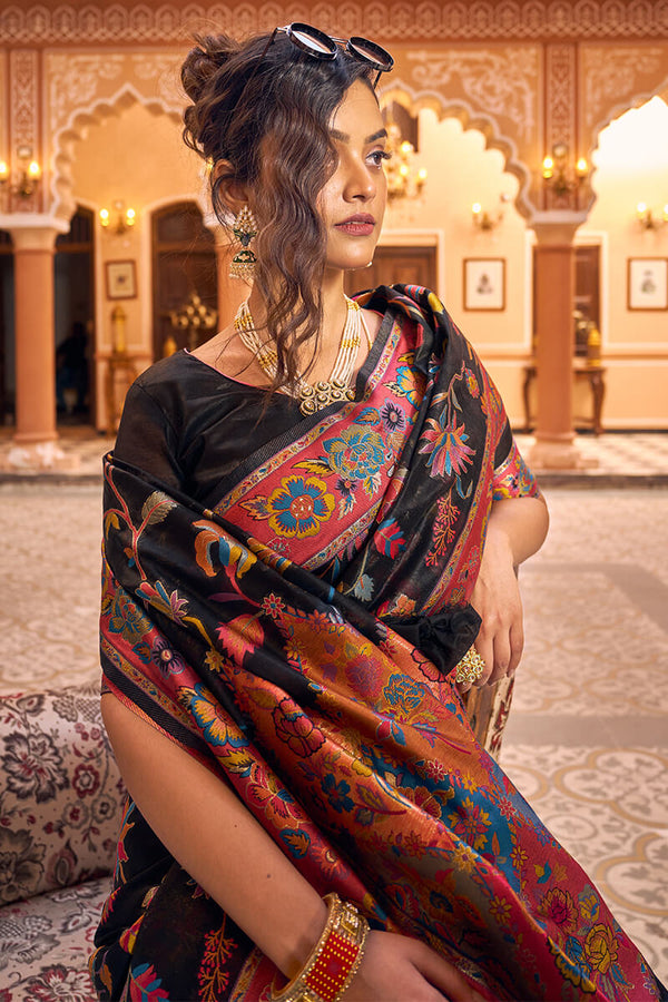 Amazing Black Linen Silk Saree With Trendy Blouse Piece Bvipul