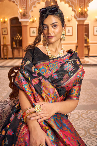 Amazing Black Linen Silk Saree With Trendy Blouse Piece Bvipul