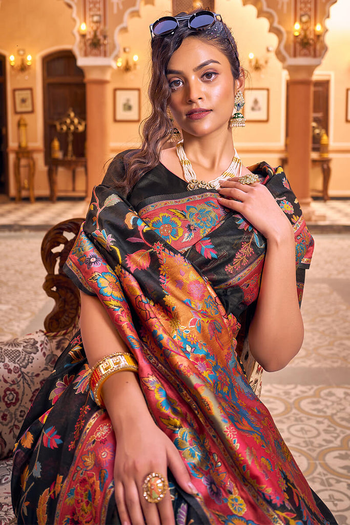 Amazing Black Linen Silk Saree With Trendy Blouse Piece Bvipul