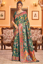 Load image into Gallery viewer, Eye-catching Dark Green Linen Silk Saree With Beautiful Blouse Piece Bvipul