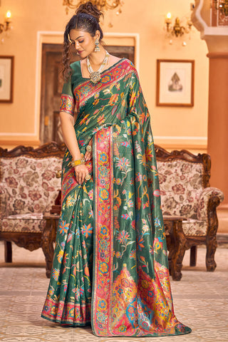 Eye-catching Dark Green Linen Silk Saree With Beautiful Blouse Piece Bvipul