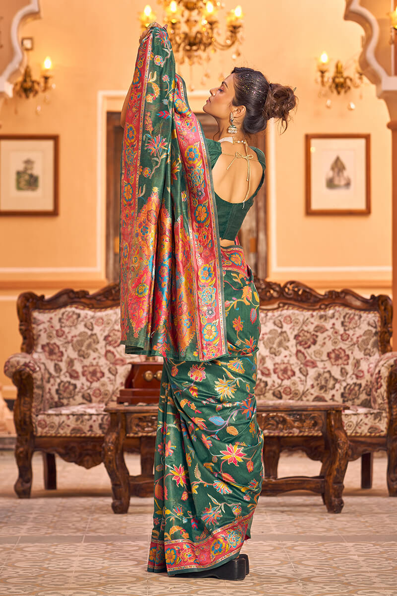Eye-catching Dark Green Linen Silk Saree With Beautiful Blouse Piece Bvipul
