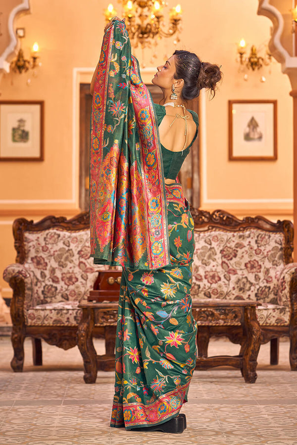 Eye-catching Dark Green Linen Silk Saree With Beautiful Blouse Piece Bvipul