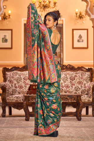 Eye-catching Dark Green Linen Silk Saree With Beautiful Blouse Piece Bvipul