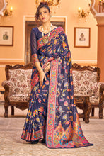 Load image into Gallery viewer, Girlish Navy Blue Linen Silk Saree With Engrossing Blouse Piece Bvipul