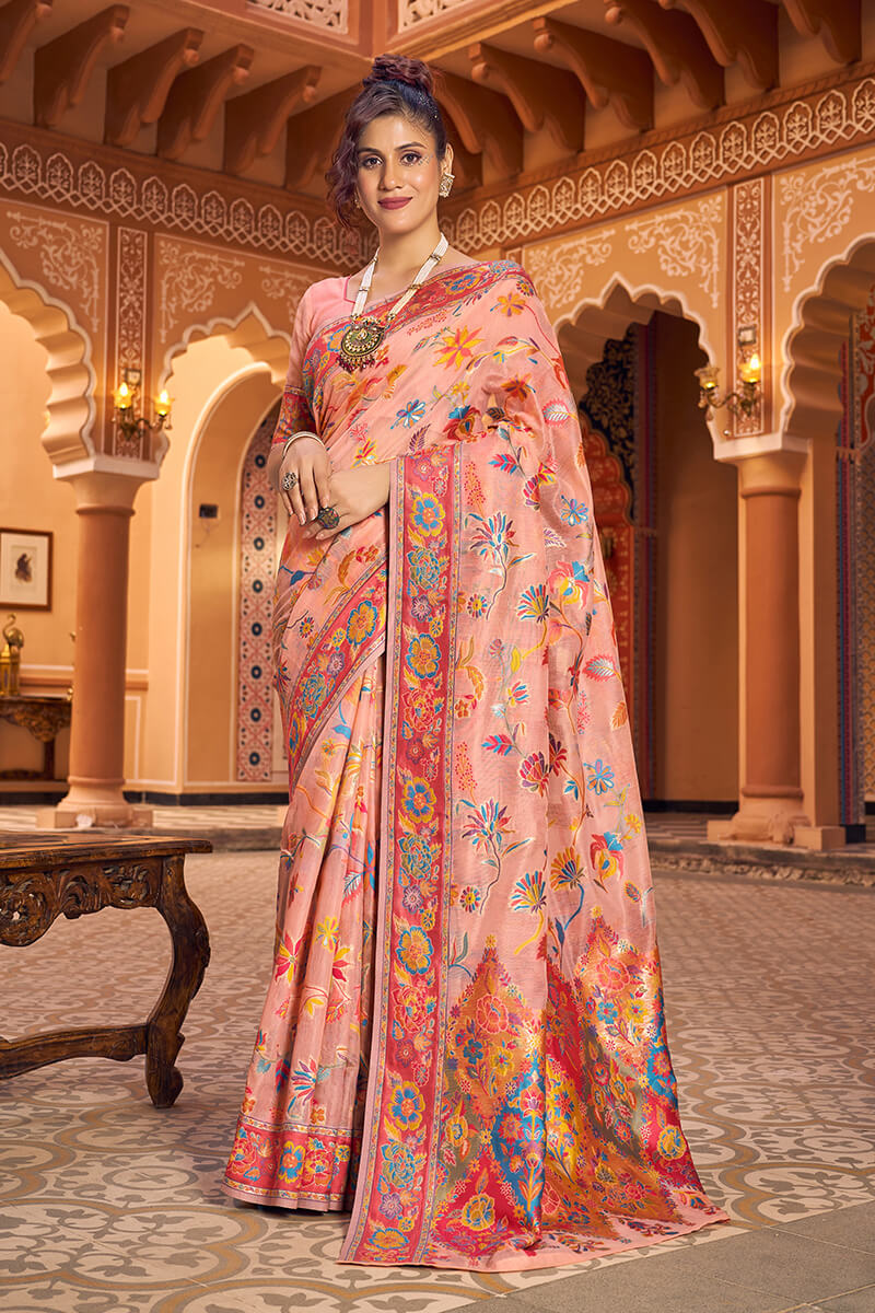 Impressive Peach Linen Silk Saree With Groovy Blouse Piece Bvipul