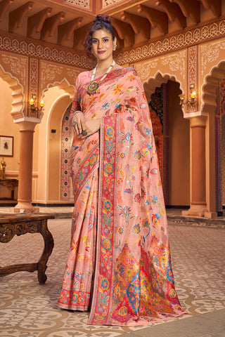 Impressive Peach Linen Silk Saree With Groovy Blouse Piece Bvipul