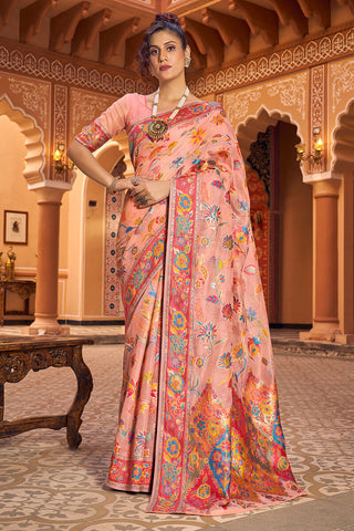 Impressive Peach Linen Silk Saree With Groovy Blouse Piece Bvipul