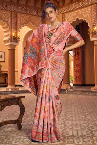 Impressive Peach Linen Silk Saree With Groovy Blouse Piece Bvipul