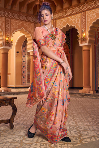 Impressive Peach Linen Silk Saree With Groovy Blouse Piece Bvipul