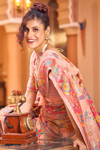 Impressive Peach Linen Silk Saree With Groovy Blouse Piece Bvipul