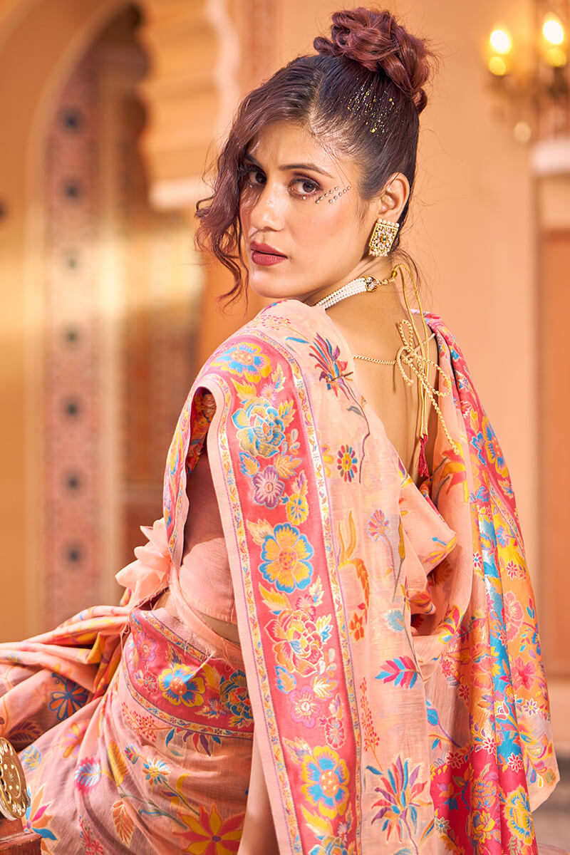 Impressive Peach Linen Silk Saree With Groovy Blouse Piece Bvipul