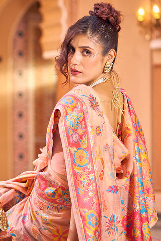 Impressive Peach Linen Silk Saree With Groovy Blouse Piece Bvipul