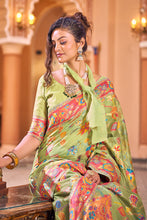 Load image into Gallery viewer, Surpassing Pista Linen Silk Saree With Flamboyant Blouse Piece Bvipul