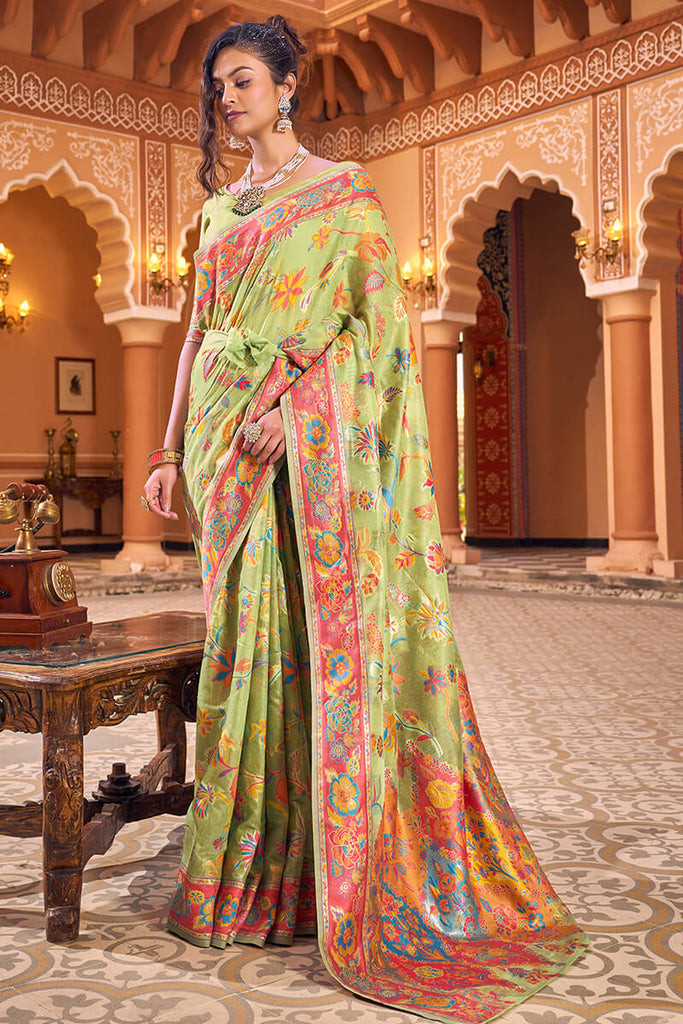 Surpassing Pista Linen Silk Saree With Flamboyant Blouse Piece Bvipul