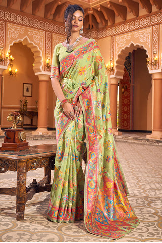Surpassing Pista Linen Silk Saree With Flamboyant Blouse Piece Bvipul