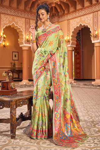 Surpassing Pista Linen Silk Saree With Flamboyant Blouse Piece Bvipul