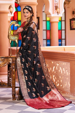 Flameboyant Black Soft Banarasi Silk Saree With Desirable Blouse Piece Bvipul