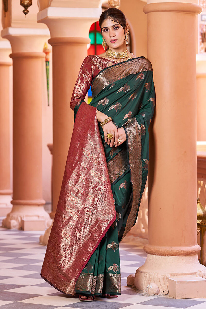 Flamboyant Dark Green Soft Banarasi Silk Saree With Pleasant Blouse Piece Bvipul