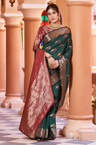 Flamboyant Dark Green Soft Banarasi Silk Saree With Pleasant Blouse Piece Bvipul