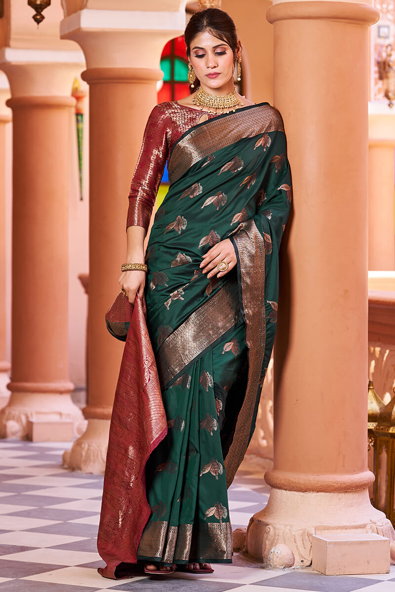 Flamboyant Dark Green Soft Banarasi Silk Saree With Pleasant Blouse Piece Bvipul