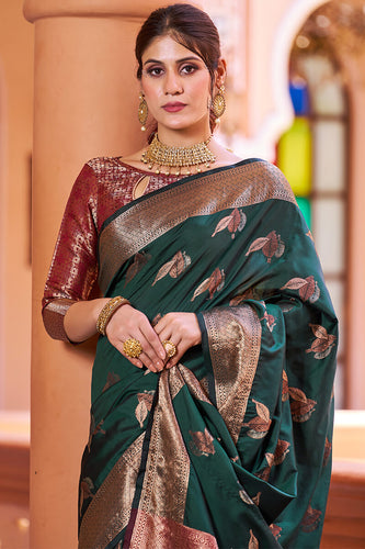 Flamboyant Dark Green Soft Banarasi Silk Saree With Pleasant Blouse Piece Bvipul