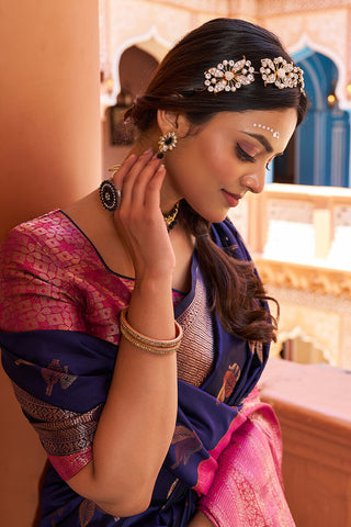 Inspiring Navy Blue Soft Banarasi Silk Saree With Entrancing Blouse Piece Bvipul