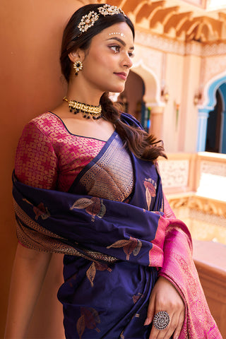 Inspiring Navy Blue Soft Banarasi Silk Saree With Entrancing Blouse Piece Bvipul