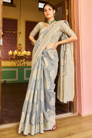 Comely Grey Linen Silk Saree With Excellent Blouse Piece Bvipul