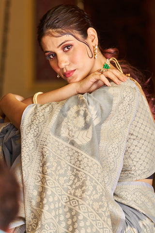 Comely Grey Linen Silk Saree With Excellent Blouse Piece Bvipul