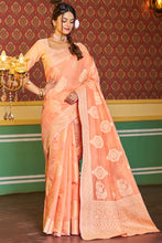 Load image into Gallery viewer, Assemblage Orange Linen Silk Saree With Beleaguer Blouse Piece Bvipul