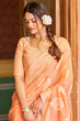 Load image into Gallery viewer, Assemblage Orange Linen Silk Saree With Beleaguer Blouse Piece Bvipul