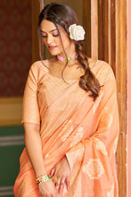 Load image into Gallery viewer, Assemblage Orange Linen Silk Saree With Beleaguer Blouse Piece Bvipul